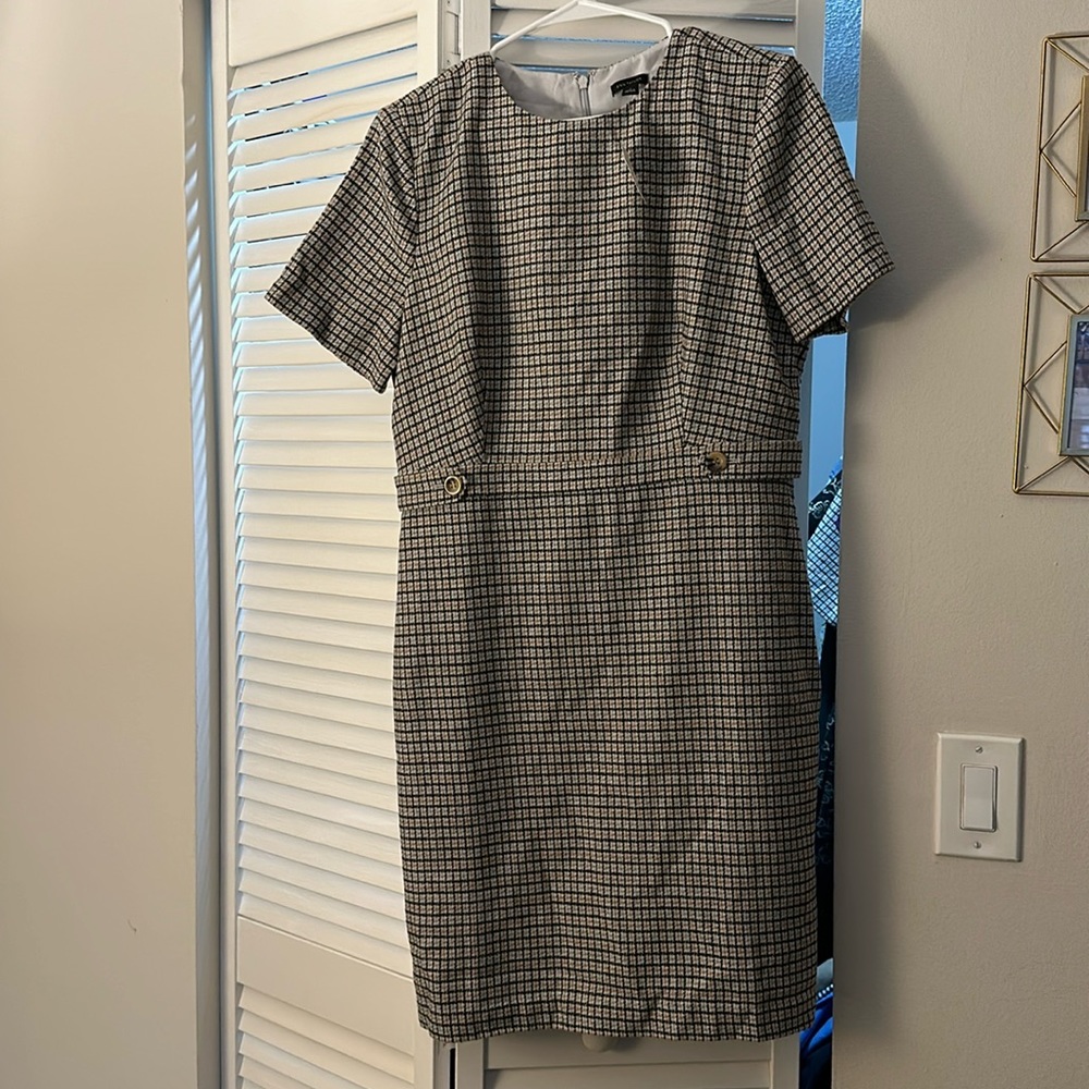 Micro check button tab shift dress